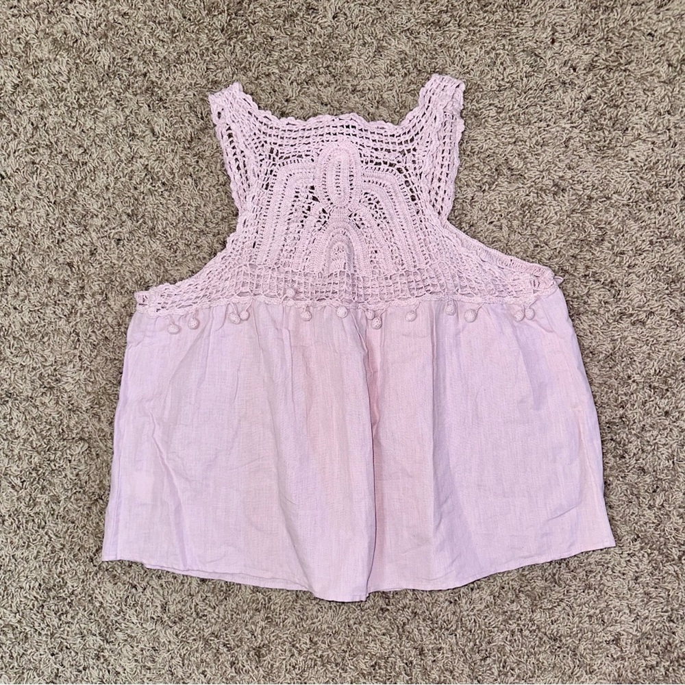 Linen Blend Crochet Tank Top Boho Summer Shirt Women’s Large L